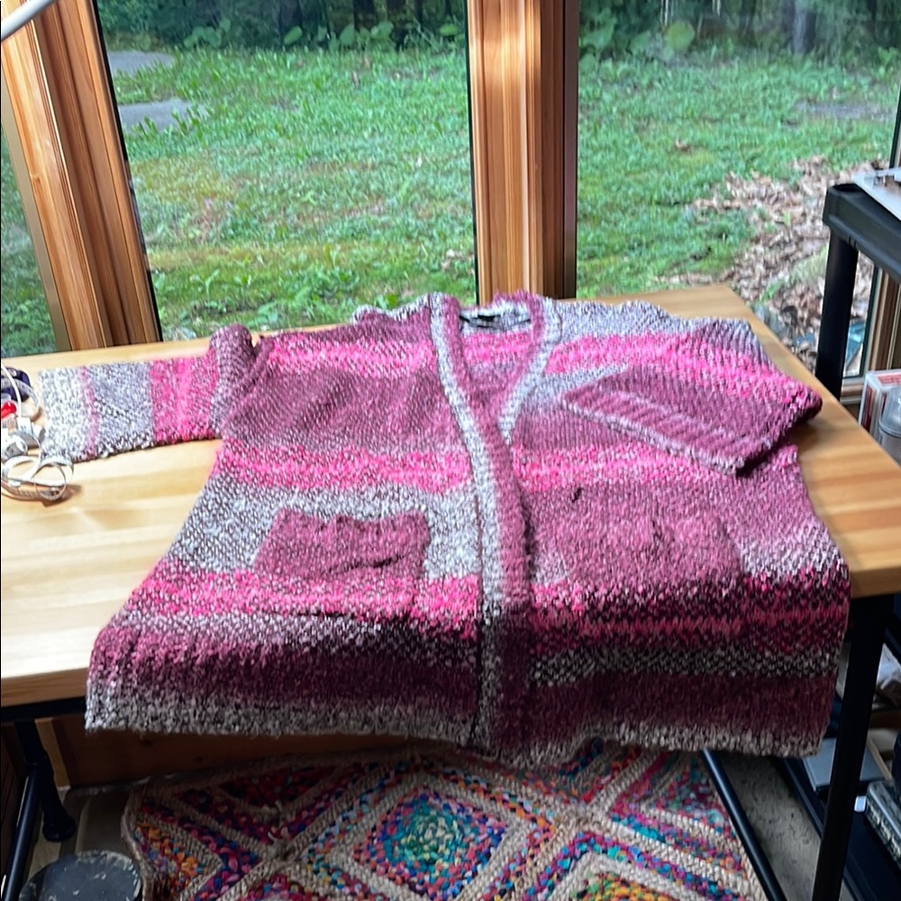 Torrid Pink and Gray Cardigan Sweater with Rich Texture